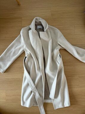 stradivarius Cream Belted Wrap Trench Coat